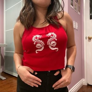 TRULY MADLY DEEPLY red crop tank with dragons